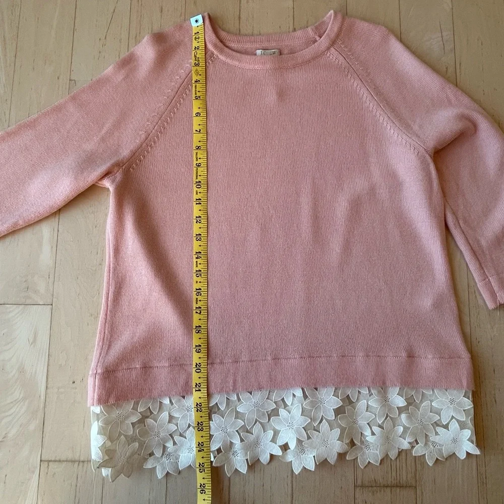 J. Crew Women’s Lace Hem Merino Wool Blend Sweater in Pink Blush Size Small NWOT